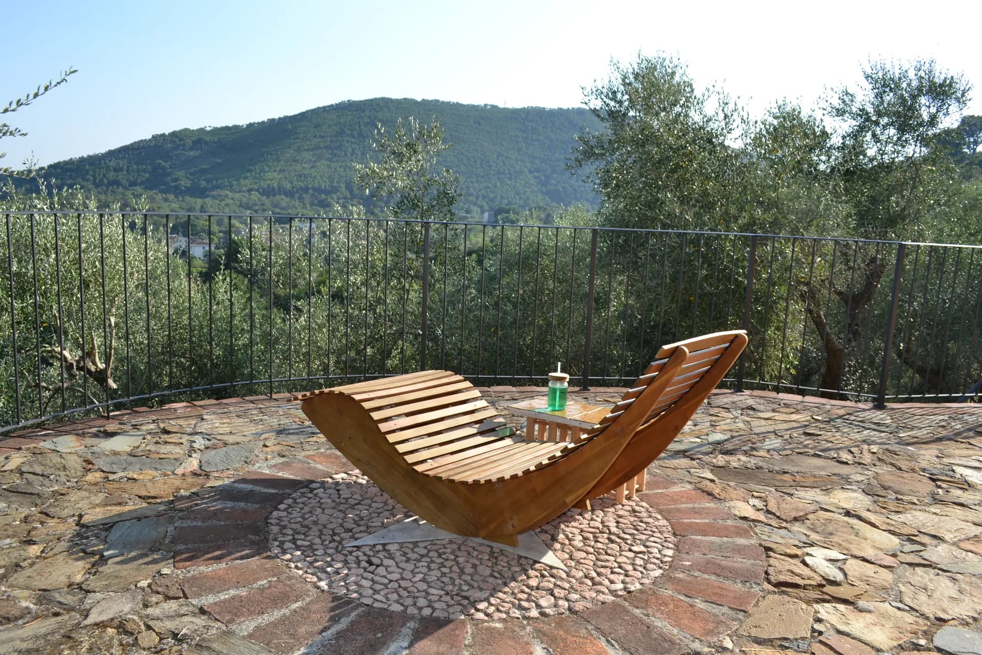 Loungers under the olive trees, looking over the Arno plain