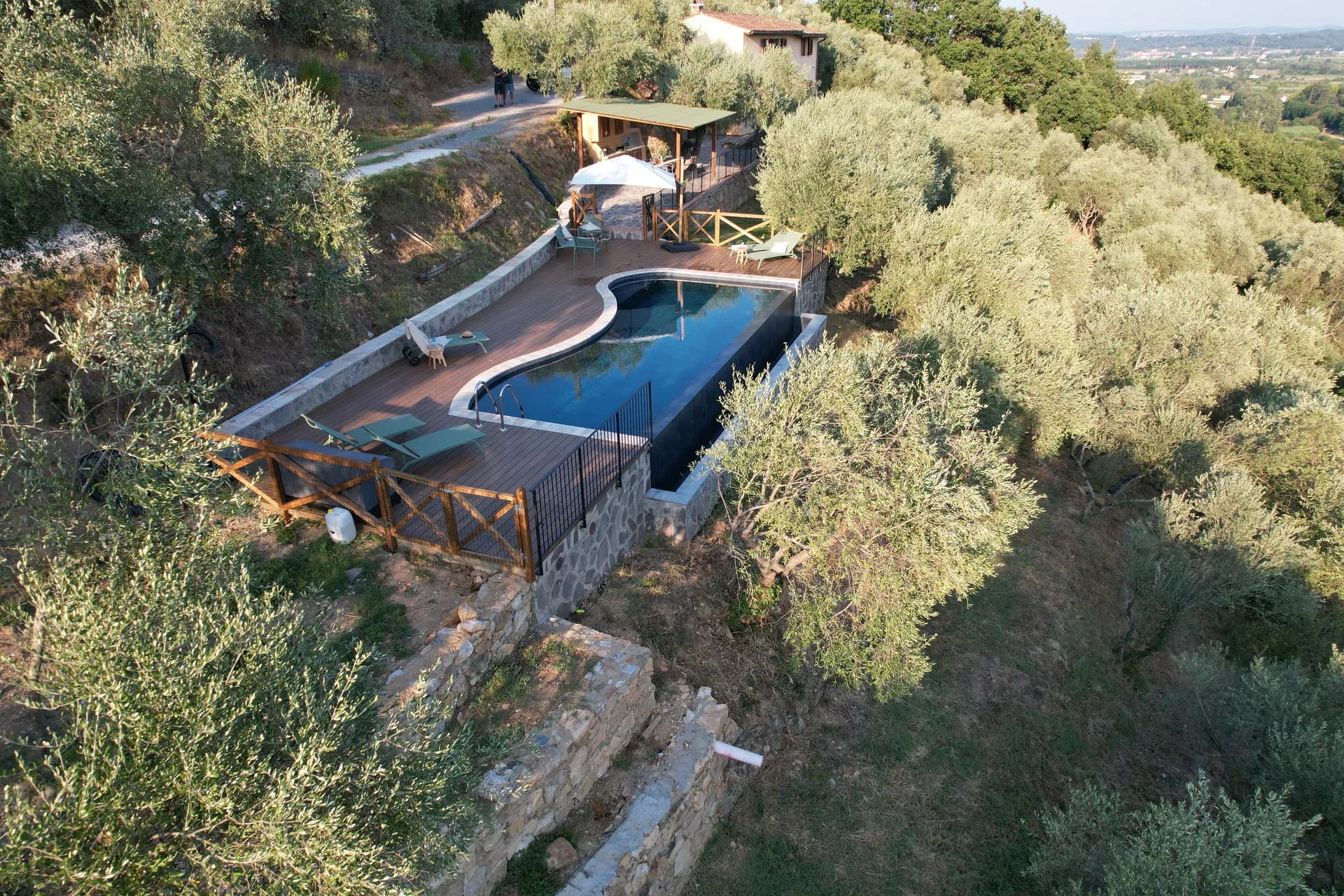 The infinity pool at Casale Eleo looking over the valley