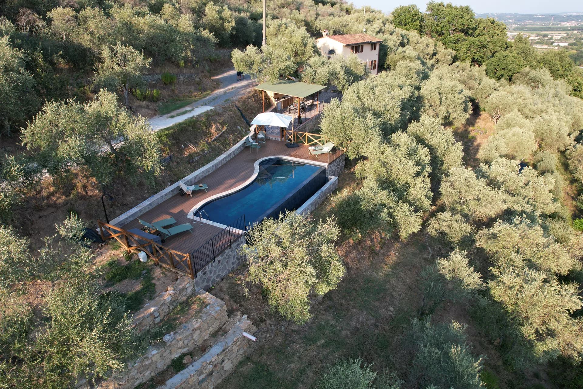 The infinity pool at Casale Eleo looking over the valley