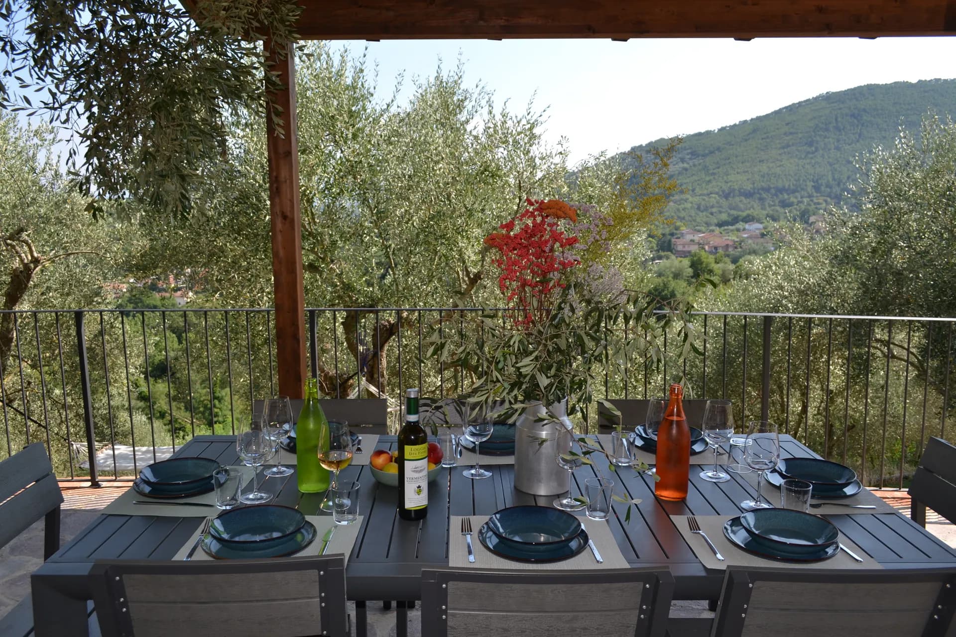 The pool deck and loungers at Casale Eleo