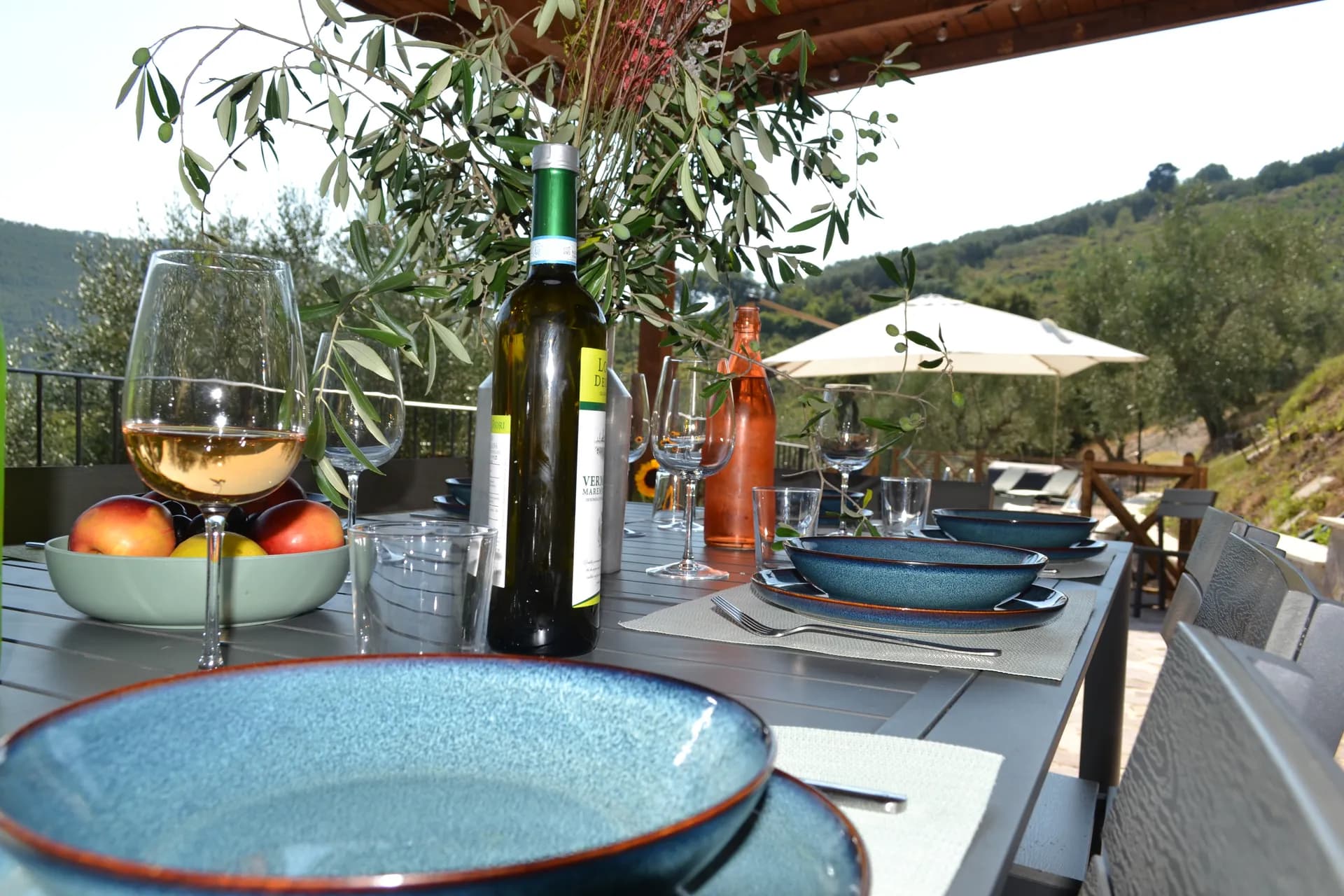 The shaded gazebo and outdoor kitchen beside the pool