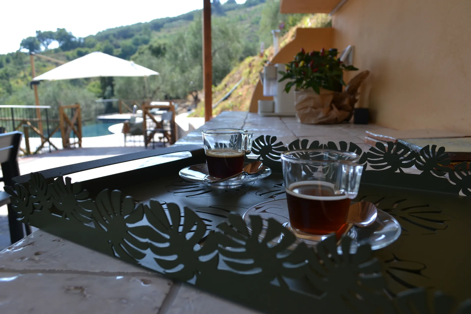 The pool deck and loungers at Casale Eleo