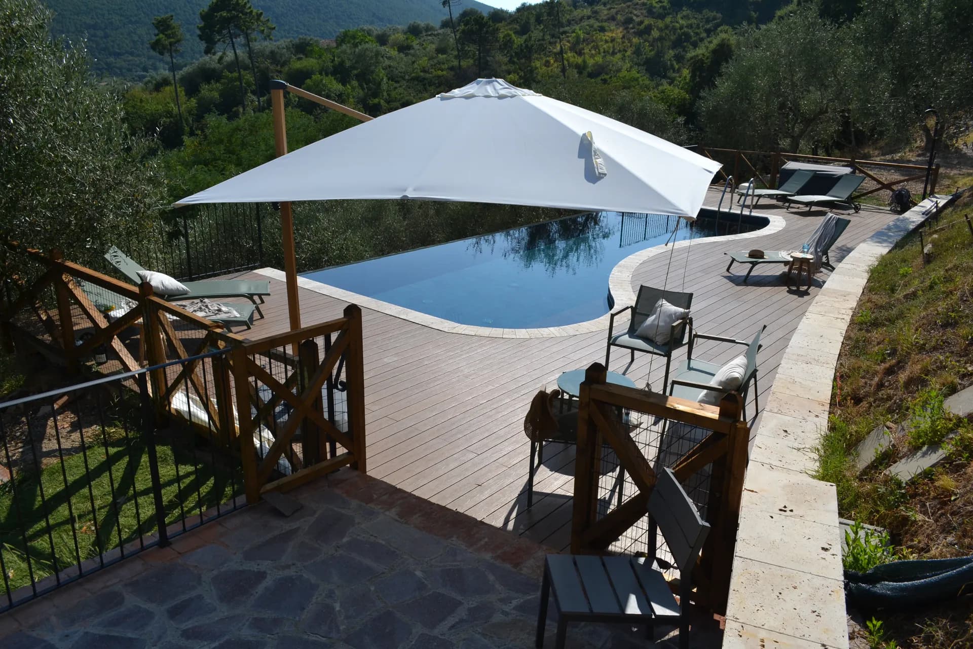 The infinity pool at Casale Eleo looking over the valley