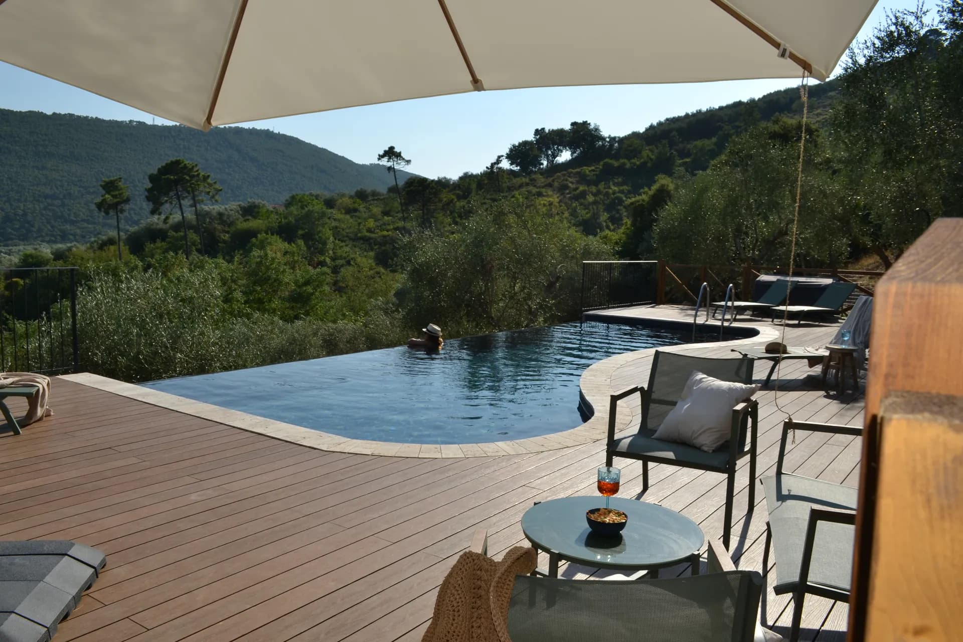 The infinity pool at Casale Eleo looking over the valley