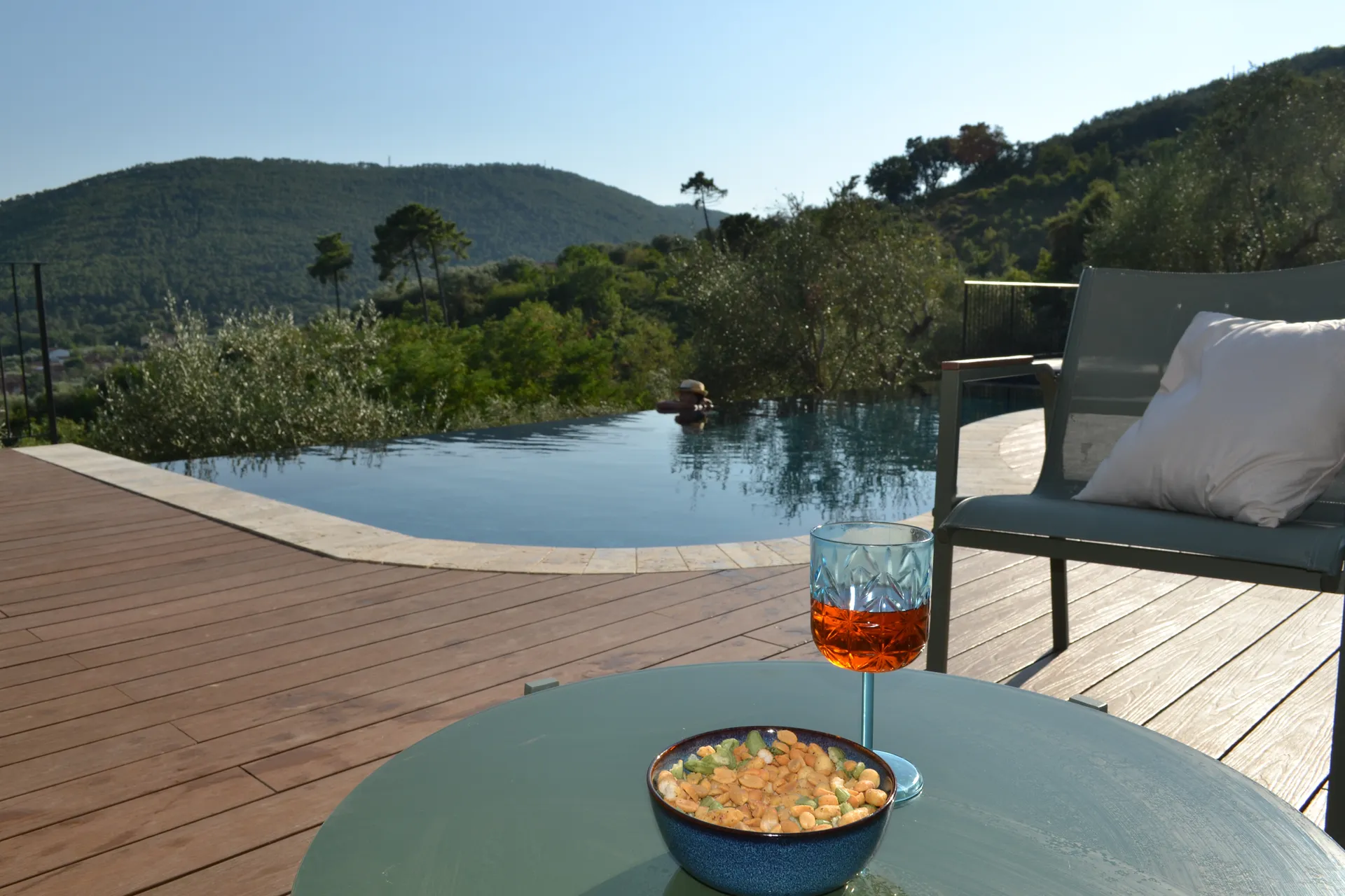 The infinity pool at Casale Eleo looking over the valley
