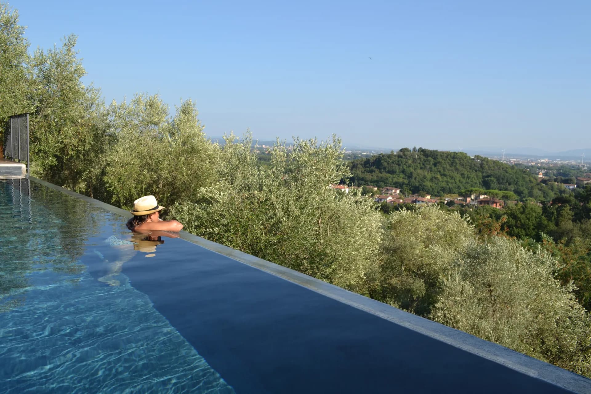 The infinity pool at Casale Eleo looking over the valley