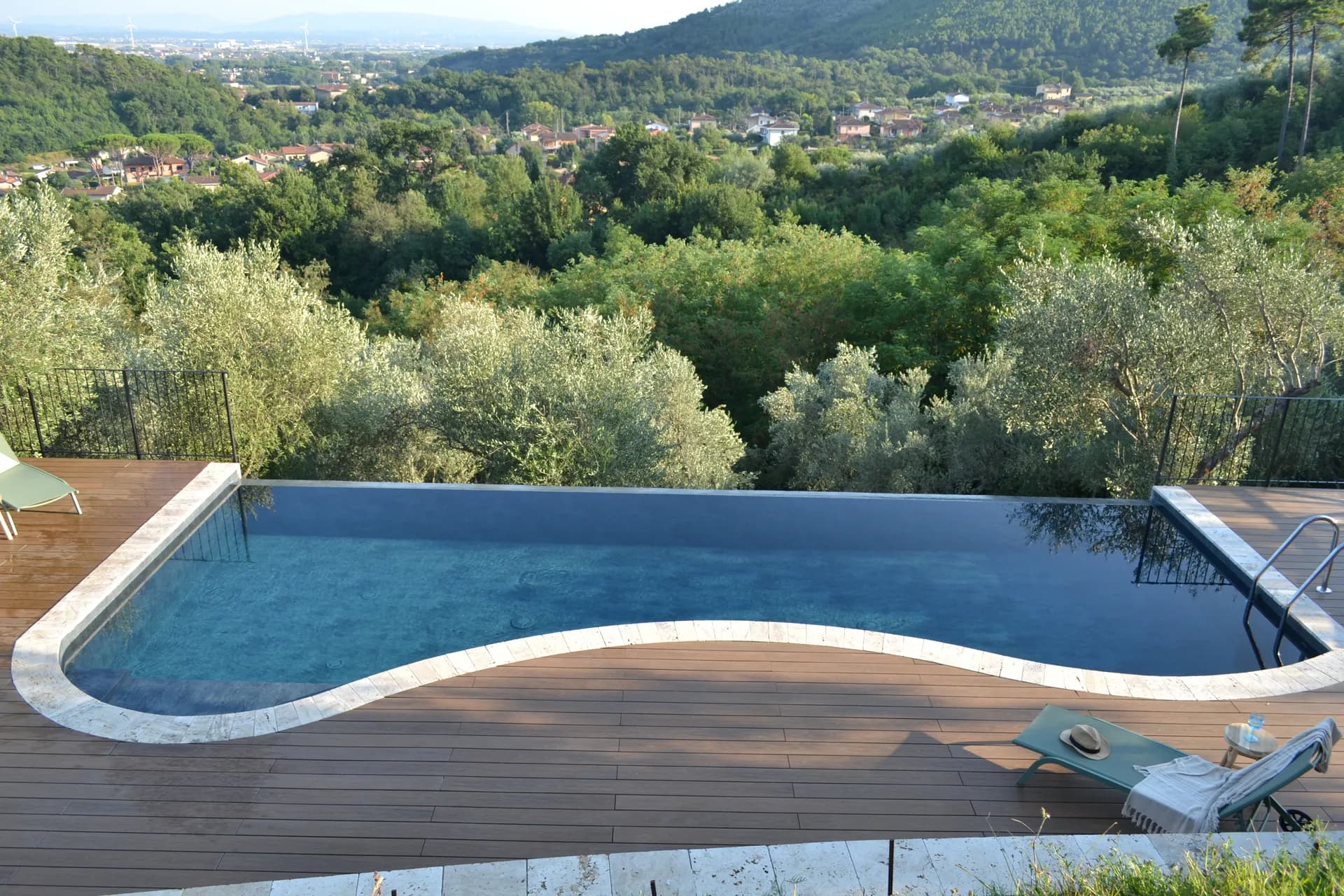 The infinity pool at Casale Eleo looking over the valley